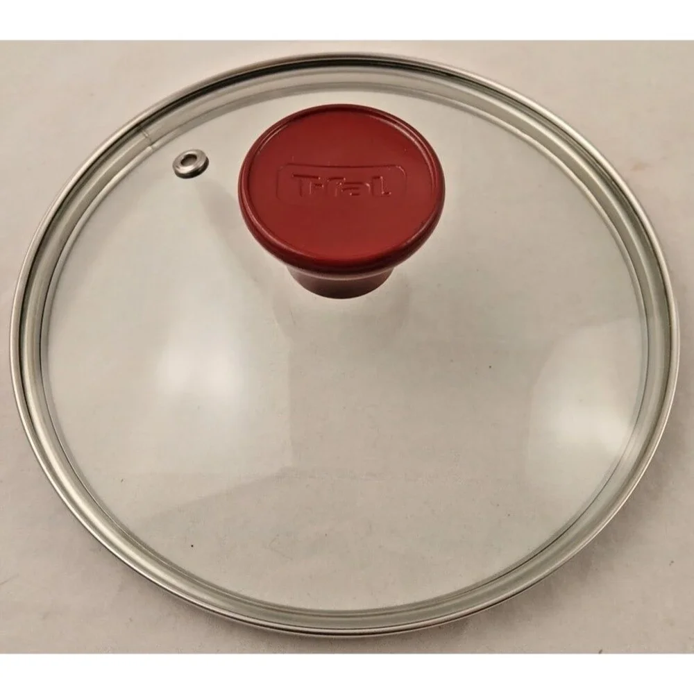 T-Fal Red Knob Glass Vented Replacement Lid Only-Inner Appx 6 3/4, Outer Appx 7